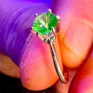 Uranium Glass Ring Set in a 925 Silver Band Sz7
